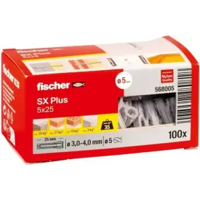 Pack de 100 tacos Fischer SX Plus 5x25 mm