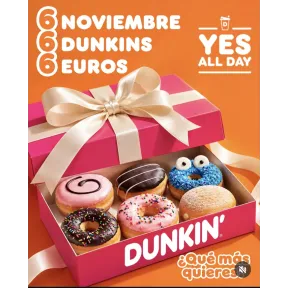 6 donuts por 6 € en Dunkin el 6 de noviembre