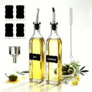 Pack de 2 aceiteras de vidrio de 500 ml con accesorios
