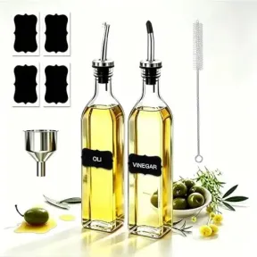 Pack de 2 aceiteras de vidrio de 500 ml con accesorios
