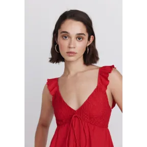 Camiseta Springfield con volantes roja y blanca