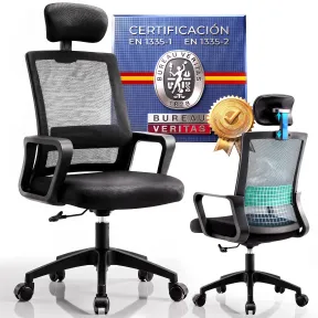 Silla ergonómica con soporte lumbar y reposacabezas