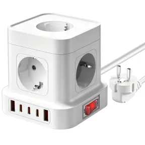 Regleta 10 en 1 con 5 tomas y puertos USB-C