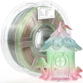 Filamento PETG transparente arcoíris con purpurina