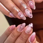 24 uñas postizas cortas rosa con efecto ojos de gato