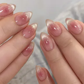 30 uñas postizas ojo de gato rosa en forma almendra