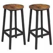 Taburetes de Bar VASAGLE, Juego de 2, Metal y Madera Rústica