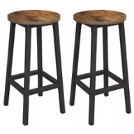Taburetes de Bar VASAGLE, Juego de 2, Metal y Madera Rústica