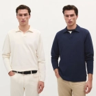 Polo de hombre Scalpers de algodón en blanco y azul, manga larga