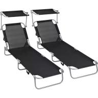 2 Plegables tumbonas con parasol para exterior