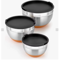 Set de 3 Boles de Acero Inoxidable con Tapa para Cocina