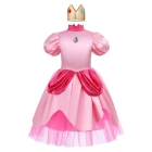 Vestido de Princesa Peach para Niñas con Corona