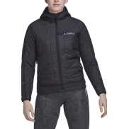Chaqueta Adidas Terrex Insulation negra con capucha para senderismo.