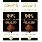 Chocolate Negro Lindt Excellence 99% Cacao, 2 Paquetes de 50g