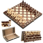 Set 3 en 1: Ajedrez, Damas y Backgammon Magnético de Madera