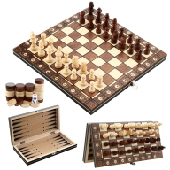 Set 3 en 1: Ajedrez, Damas y Backgammon Magnético de Madera