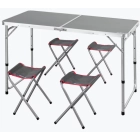 Mesa regulable de aluminio gris con 4 taburetes 120x60 cm