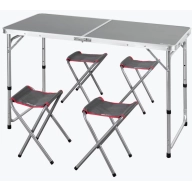Mesa regulable de aluminio gris con 4 taburetes 120x60 cm
