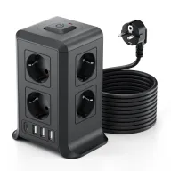 Regletas Enchufes Verticales, 8 Tomas AC y 4 USB, 3m