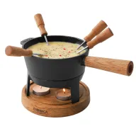 Set de fondue de hierro fundido y madera, 700ml