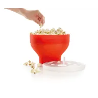 Recipiente colapsable Lékué para preparar palomitas saludables.