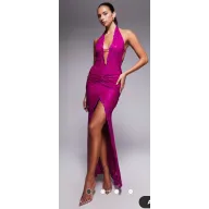 Vestido halter cereza largo con encaje exclusivo de Murci