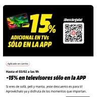 15% de descuento en teles solo por APP