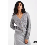 Cárdigan de punto de ochos gris jaspeado con cuello pico