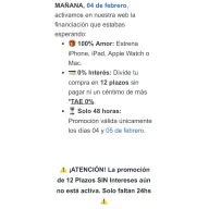 Financiación sin intereses en 12 plazos: 04 y 05 de febrero
