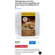 Café Carrefour Extra cápsulas con leche compatible Dolce Gusto.