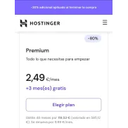 Hosting a 2,49 €/mes + 3 meses gratis con Hostinger