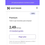 Hosting a 2,49 €/mes + 3 meses gratis con Hostinger