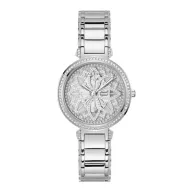 Reloj analógico plateado con diseño floral de Guess