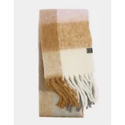 Bufanda de lana virgen con estampado vichy y flecos