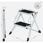 Escalera Plegable de 2 Escalones, Acero Resistente y Antideslizante