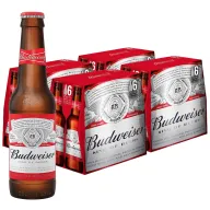 Pack de 24 botellas de Budweiser, sabor refrescante.