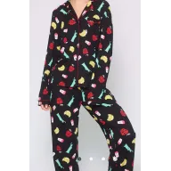 Clásico pijama negro de manga larga con botones Loungeable