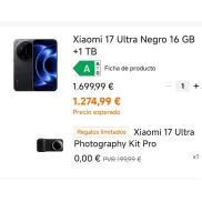 Xiaomi 17 Ultra 16GB 1TB + Kit de Fotografía Gratis, 1020€