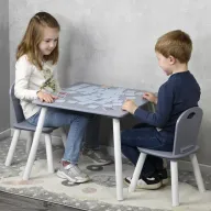 Mesa Infantil Kesper con 2 Sillas, Blanco y Gris, 55x55 cm