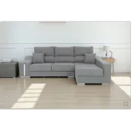 Sofa Chaiselongue Gris Claro OSCAR con Amplitud Derecha