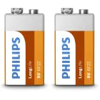 Baterías Alcalinas PHILIPS 9V - Paquete de 2, hasta 5 Años