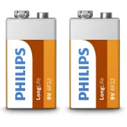 Baterías Alcalinas PHILIPS 9V - Paquete de 2, hasta 5 Años