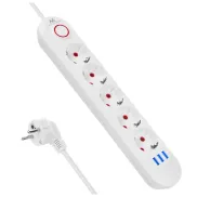 Regleta USB Maclean MCE394/MCE395 2500W, 1,5m, 5 Conectores