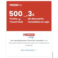 Descuento de 3€ en Eroski por 500 puntos Travel Club