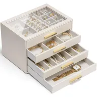 Joyero grande Vlando con 4 niveles y tapa de cristal