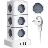 Regleta Vertical 16 en 1 con 12 Tomas y 4 Puertos USB