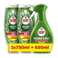 Lote Fairy: 2 botellas Maxi Poder y spray Sin Remojo