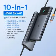 Adaptador 10 en 1 Baseus USB C HUB con HDMI 8K y PD 100W