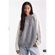 Jersey color block de punto de ochos en gris y crema