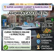 AHORRA en CARNET B en BARCELONA: 8 PRÁCTICAS x 160,65